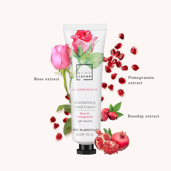 Rose & Pomegranate Hand Cream with Sunscreen - Travel Size - Blue Jacar, Hand Cream