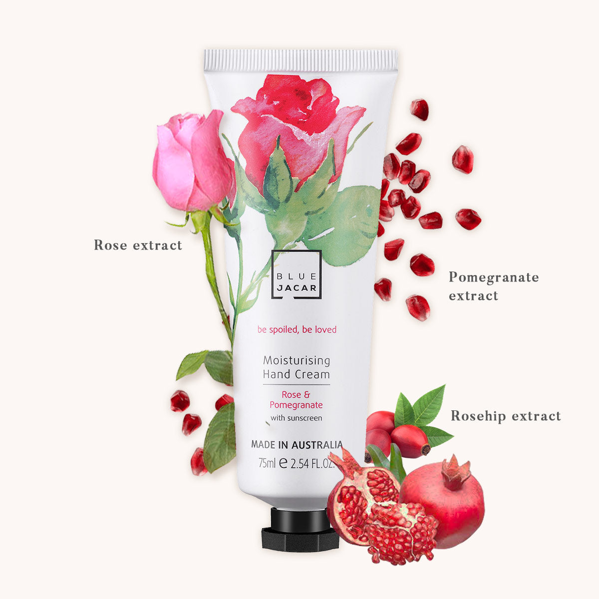 Rose & Pomegranate Moisturising Hand Cream with Sunscreen - Blue Jacar, Hand Cream